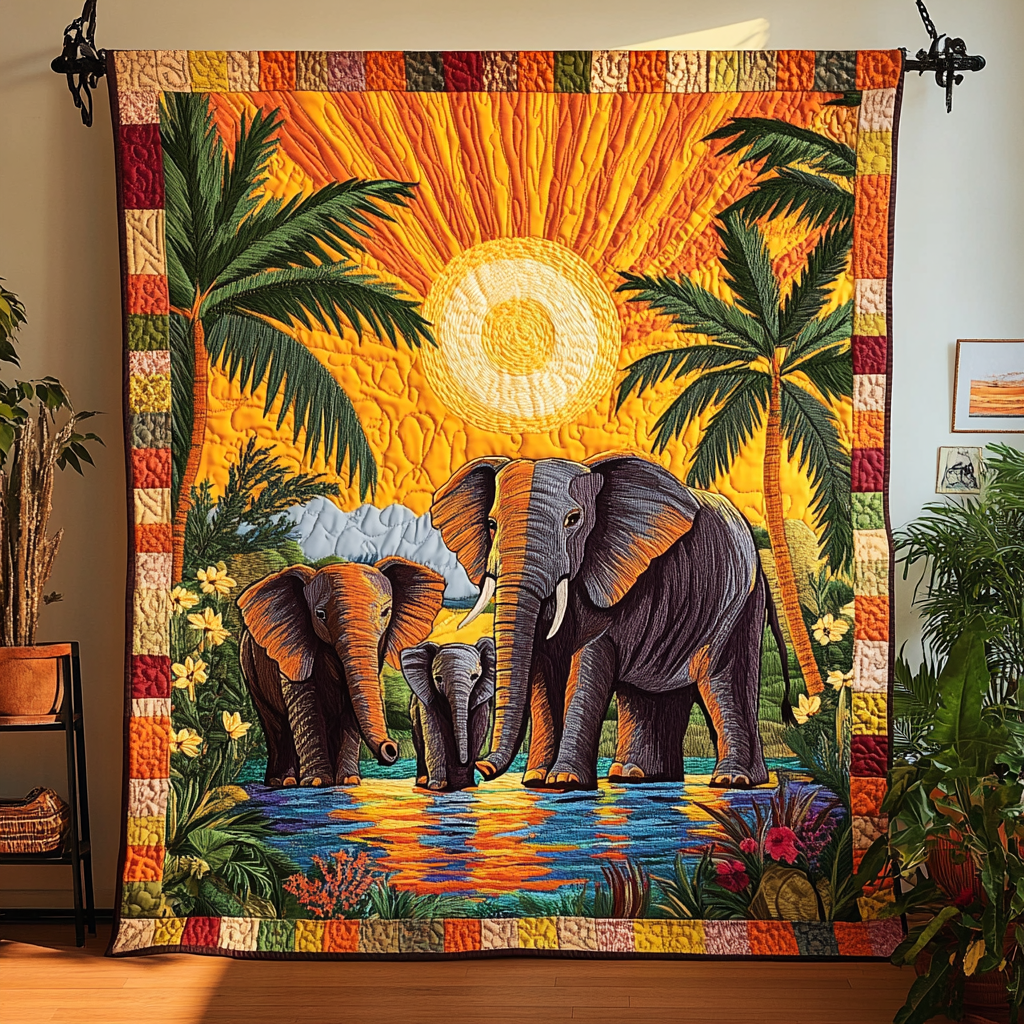 Elephant Harmony Quilted Blanket Cute Throw Blanket Unique Elephant Gifts