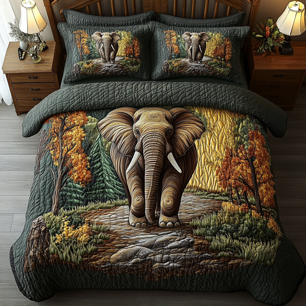 Elephant Haven Quilted Bedding Set Beautiful Bedding Merch Gift for a Peaceful Sleep