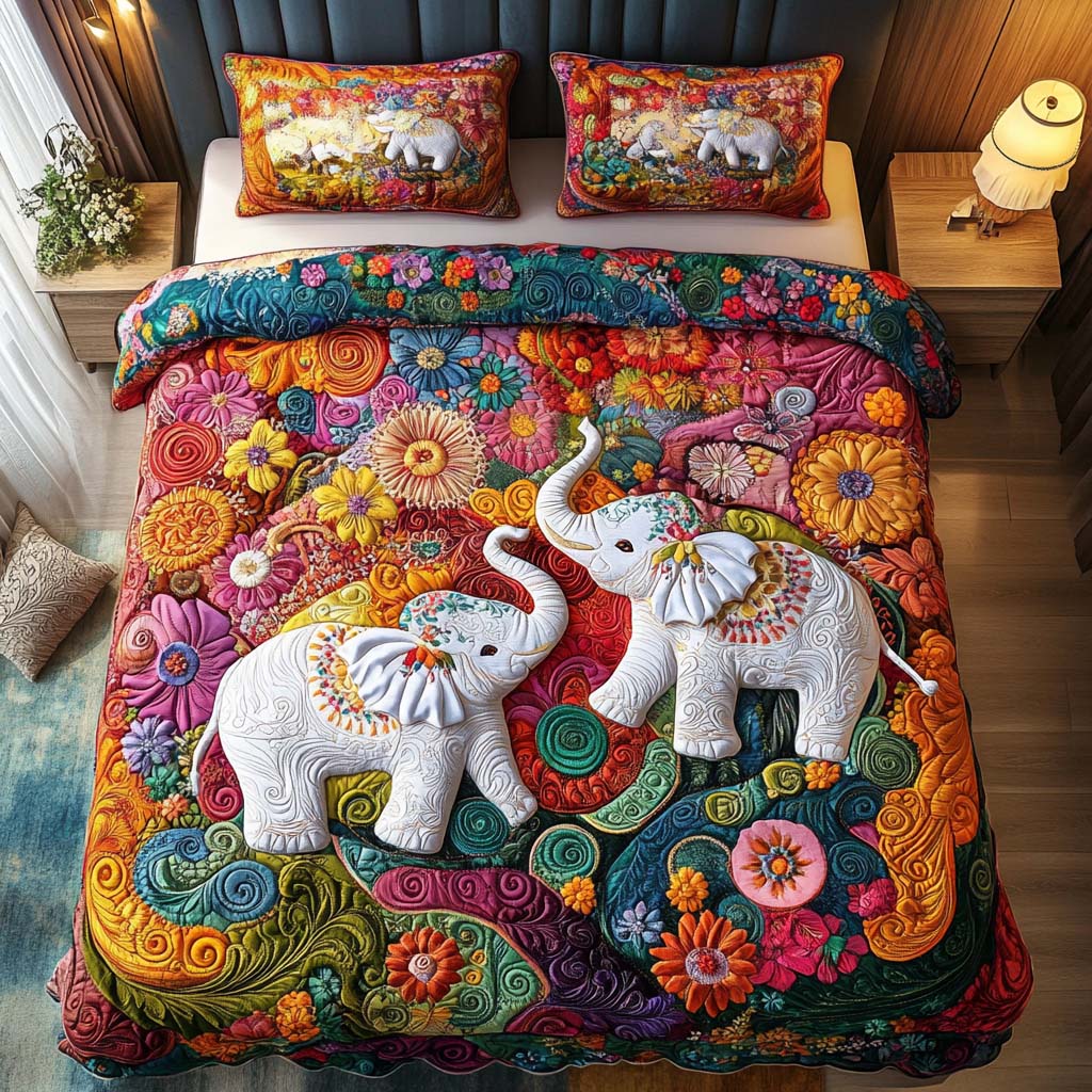 Elephant Heart Love Quilted Bedding Set Christmas Bed Sheets Elephant Anniversary Gifts