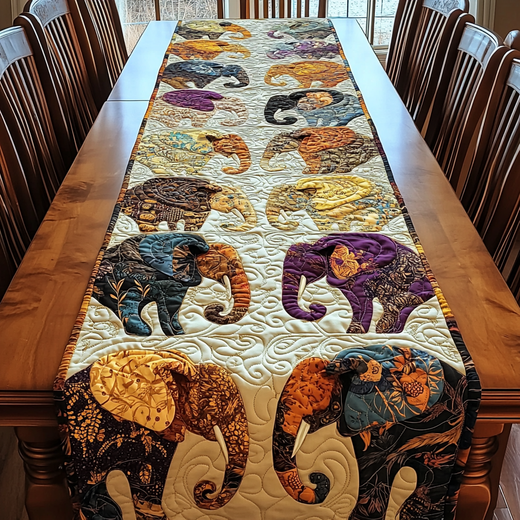 Elephant Horizon Quilted Table Runner Dining Room Decor Gifts For Elephant Lovers