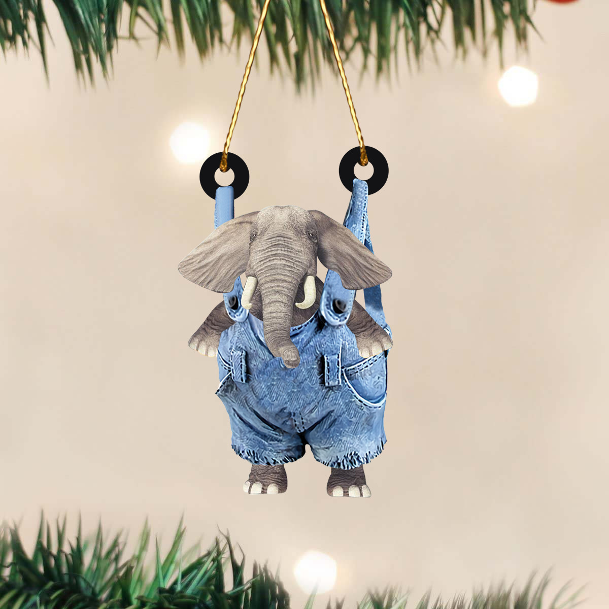 Elephant In Overalls Ornament Cute Adorable 2024 Christmas Ornaments Elephant Lovers Gifts