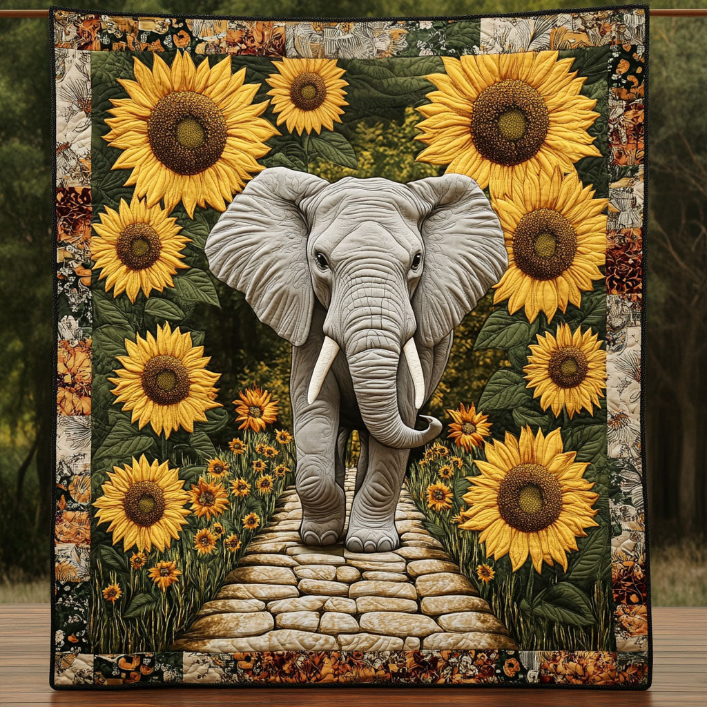 Elephant In Sunflower Garden Quilt Blanket Christian Christmas Throws Unique Christian Gifts For Him