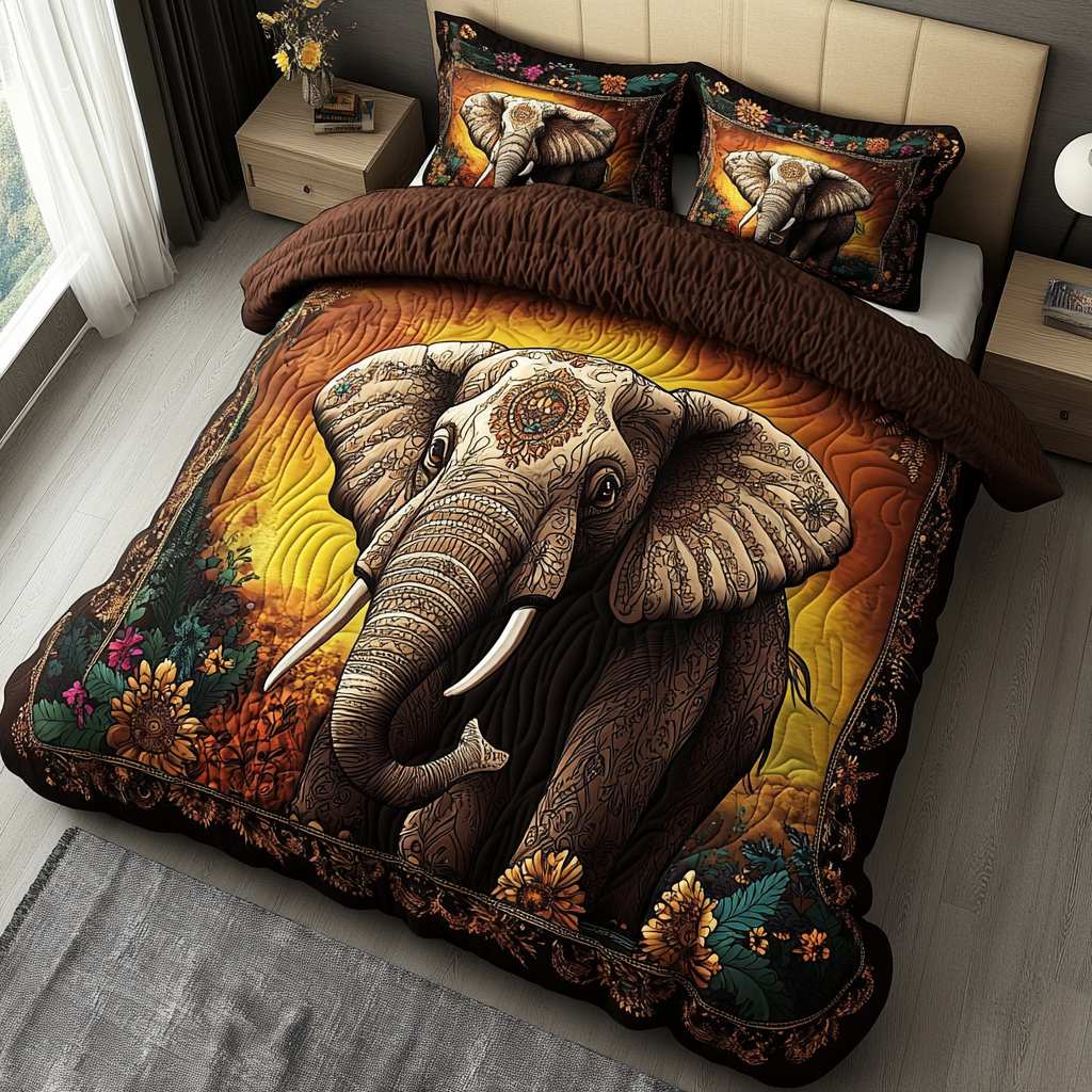 Elephant Journey Quilted Bedding Set Bed Room Decoration Elephant Christmas Gifts