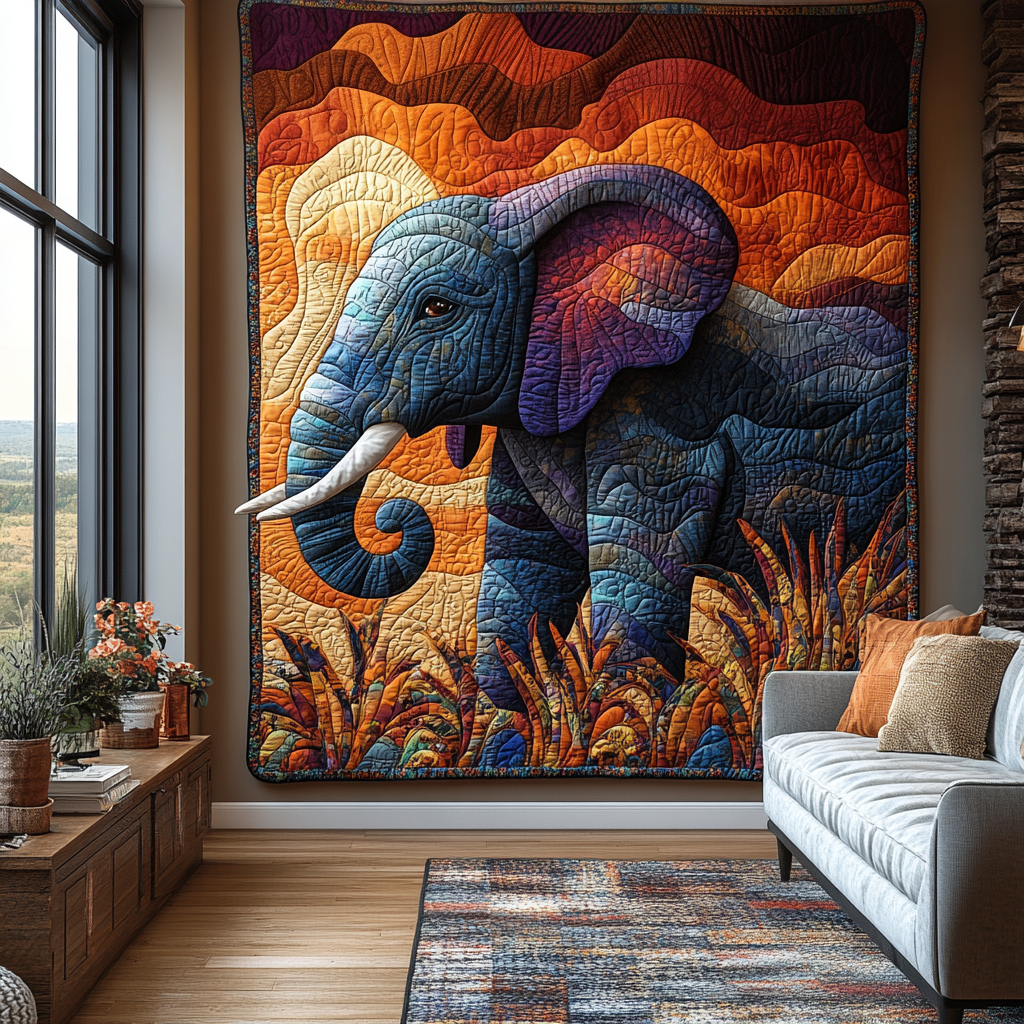 Elephant Journey Quilted Blanket Cute Throw Blanket Best Unique Gifts For Bear Lovers