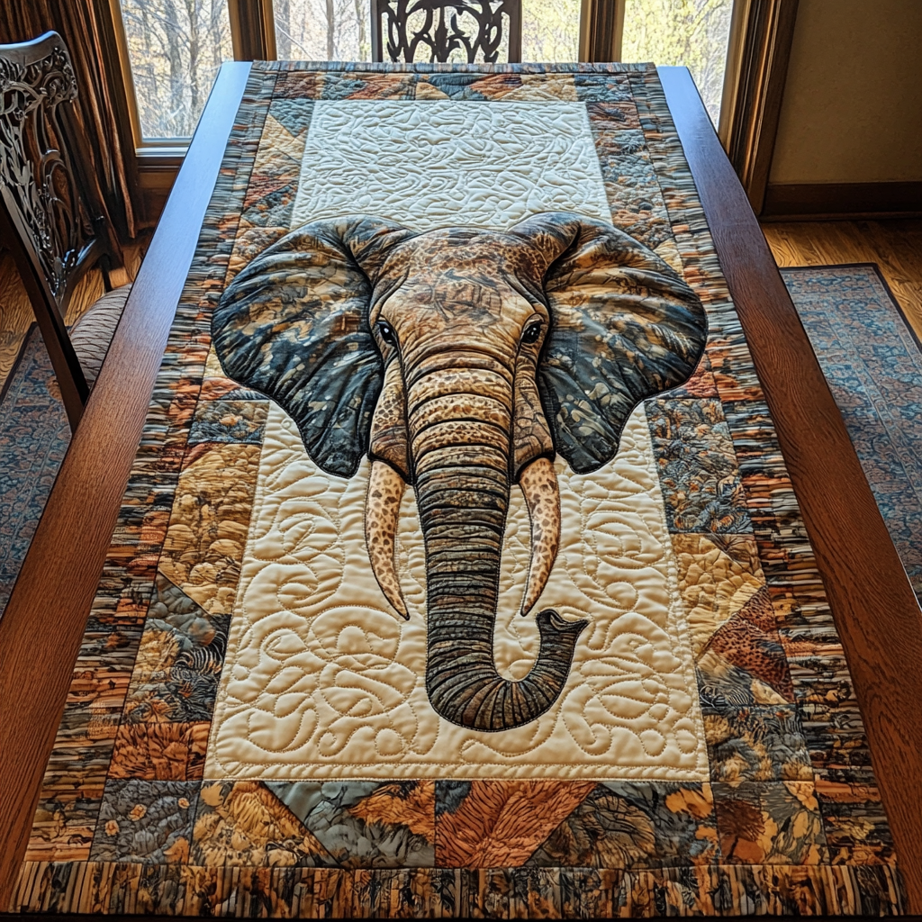 Elephant Journey Quilted Table Runner Dining Room Table Decor Ideas Cute Gift For Elephant Lovers