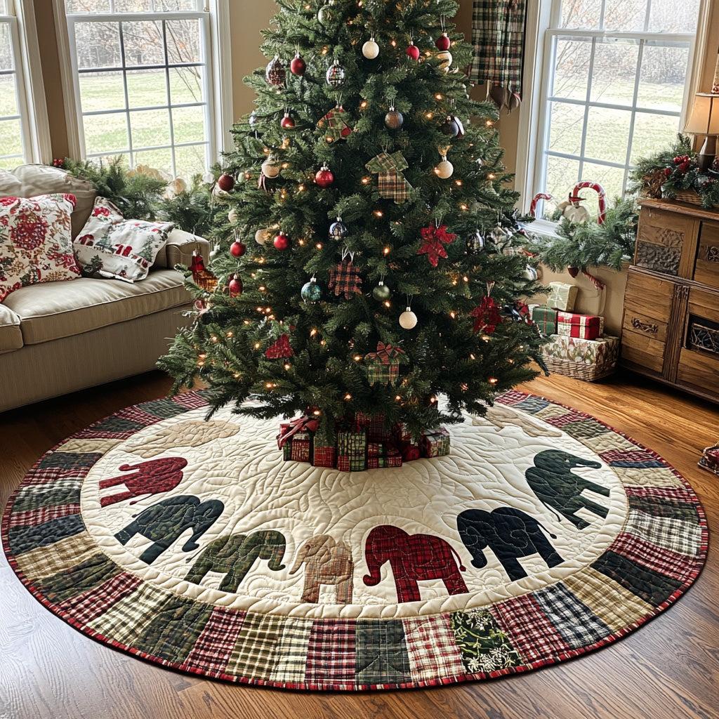 Elephant Magic Quilted Christmas Tree Skirt Festive Christmas Tree Skirt for Holiday Decor