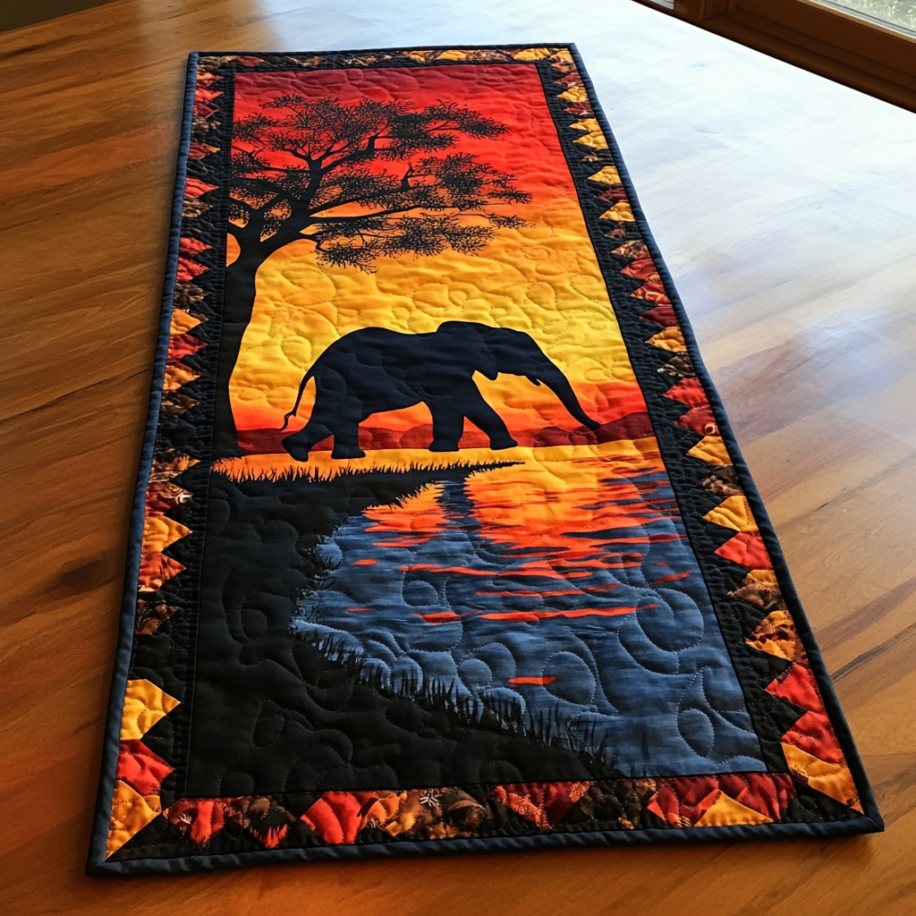 Elephant Magic Quilted Table Runner Dining Table Decor Elephant Related Gifts