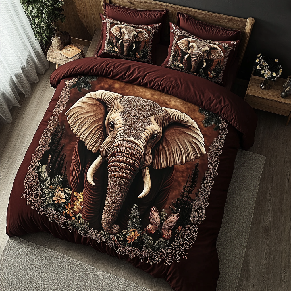 Elephant Majesty Quilted Bedding Set Bed Decor Elephant Presents For Christmas