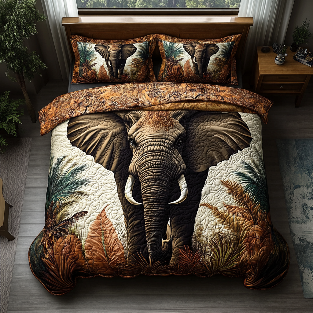 Elephant Majesty Quilted Bedding Set Best Bed Sheet Set Christmas Gift For Elephant Lovers