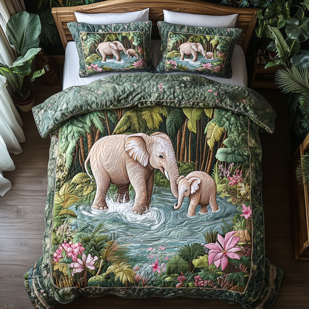 Elephant Majesty Quilted Bedding Set Best Bed Sheet Set Elephant Gifts For Xmas