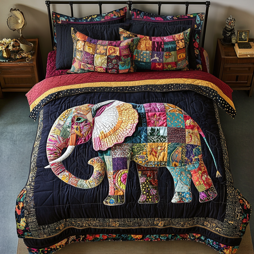 Elephant Majesty Quilted Bedding Set Christmas Bedding Duvet Cover Unique Elephant Themed Gifts
