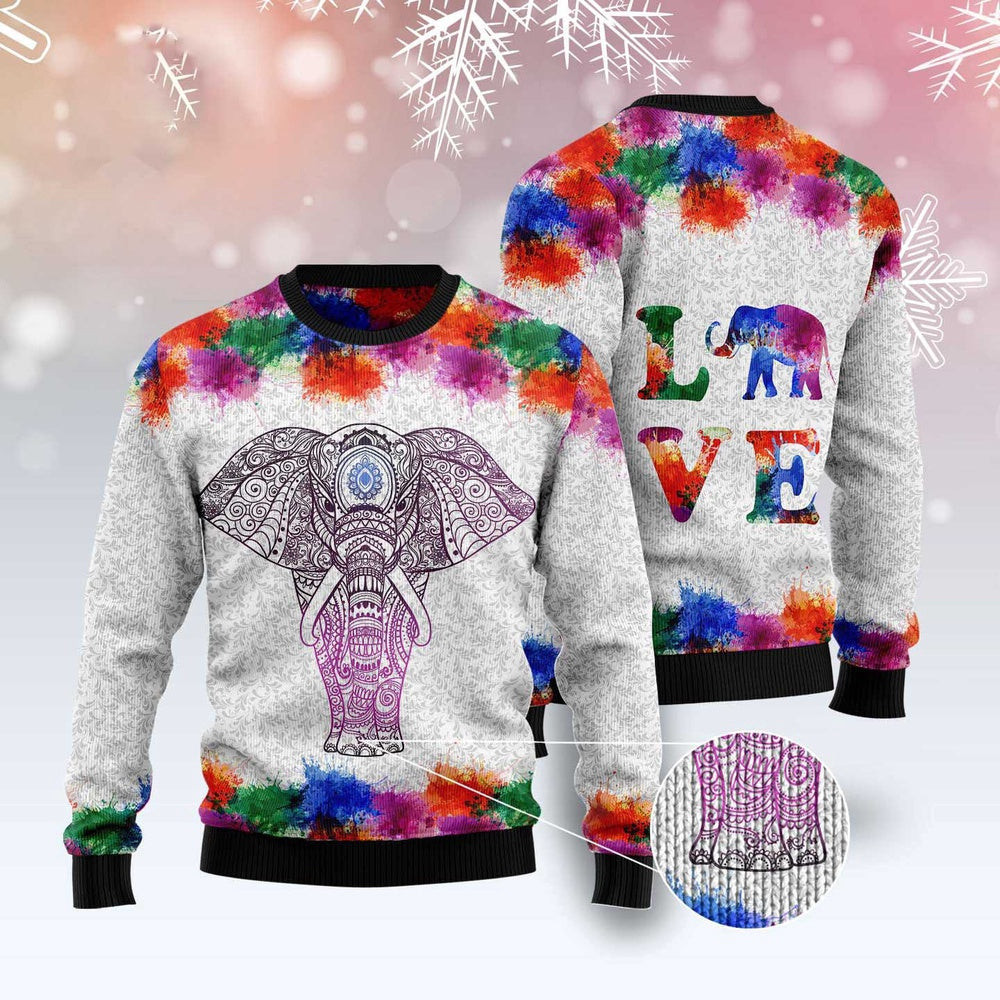 Elephant Mandala Color Ugly Christmas Sweater Funny Ugly Christmas Sweater Xmas Gifts