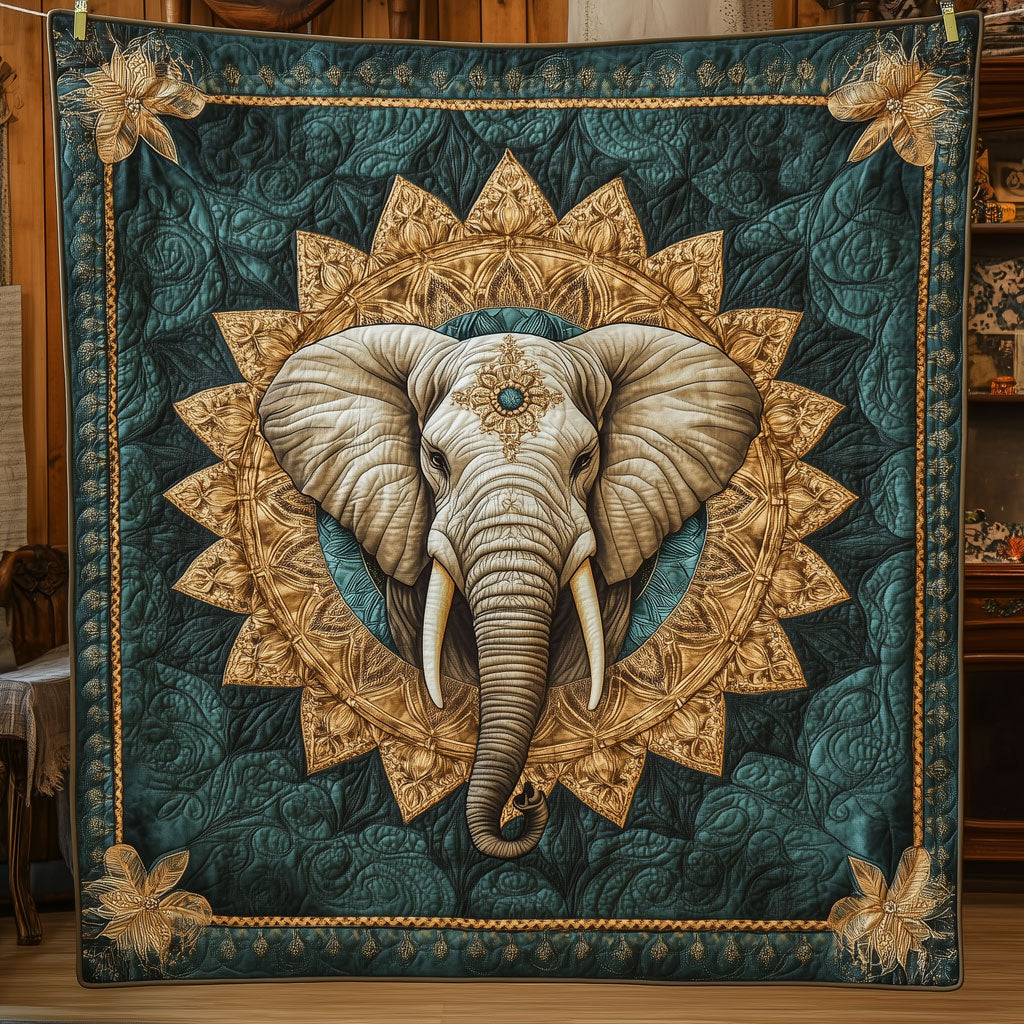 Elephant Mandalic Wisdom Eye Quilt Blanket Queen Size Blanket Birthday Gifts For Elephant Lovers