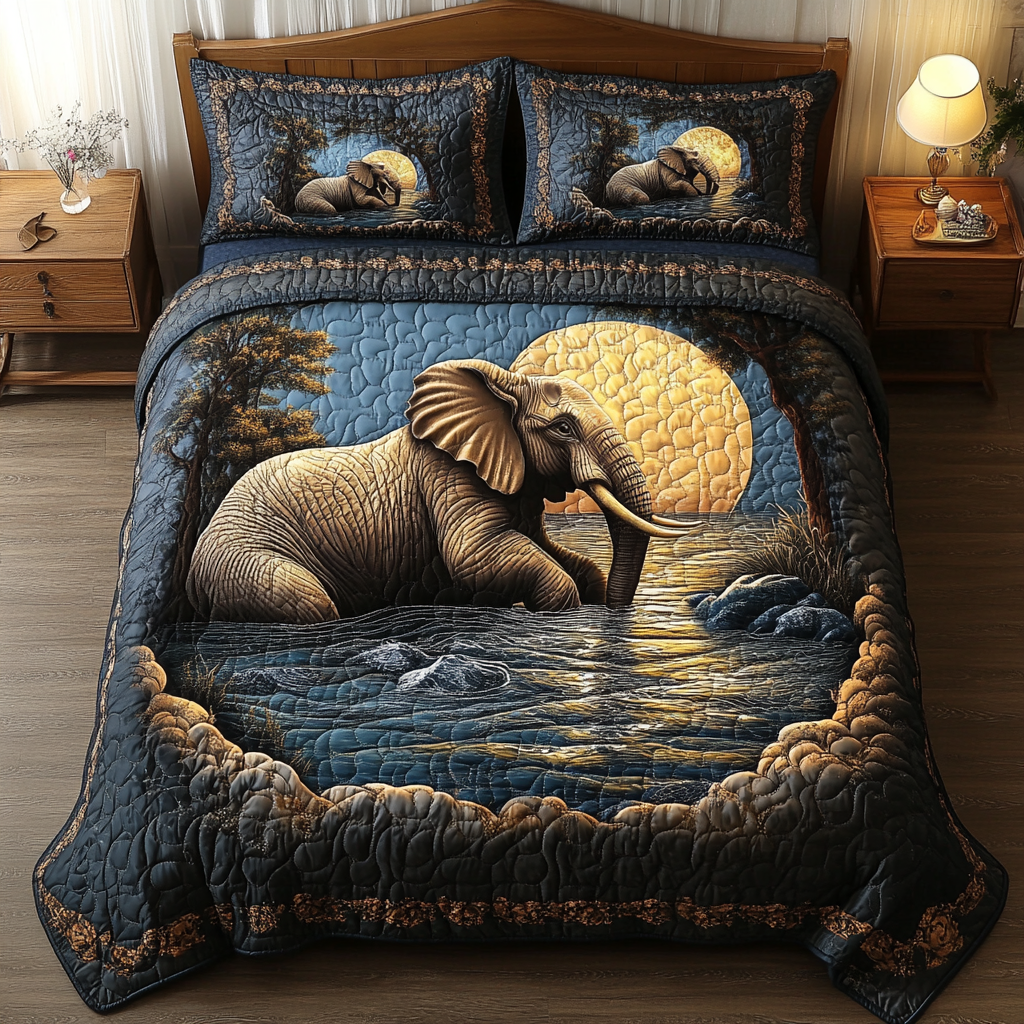 Elephant Moonlight Quilted Bedding Set Holiday Duvet Cover Set Cute Elephant Gifts For Women