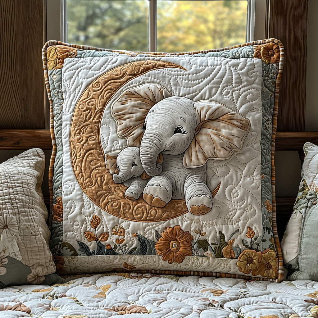 Elephant Moonlight Quilted Pillow Case Decorative Throw Pillow Covers Cute Gift For Elephant Lovers