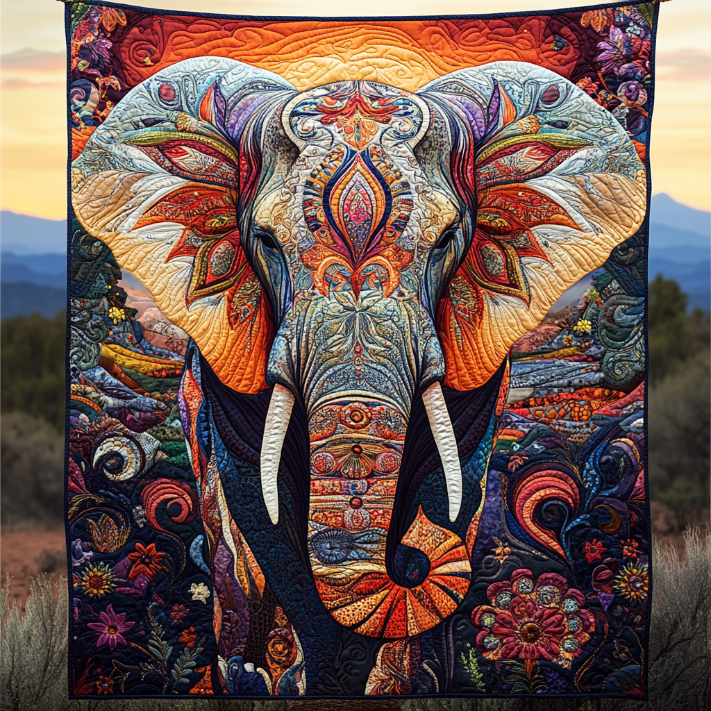 Elephant of the Sun Quilted Blanket Unique Elephant Gifts