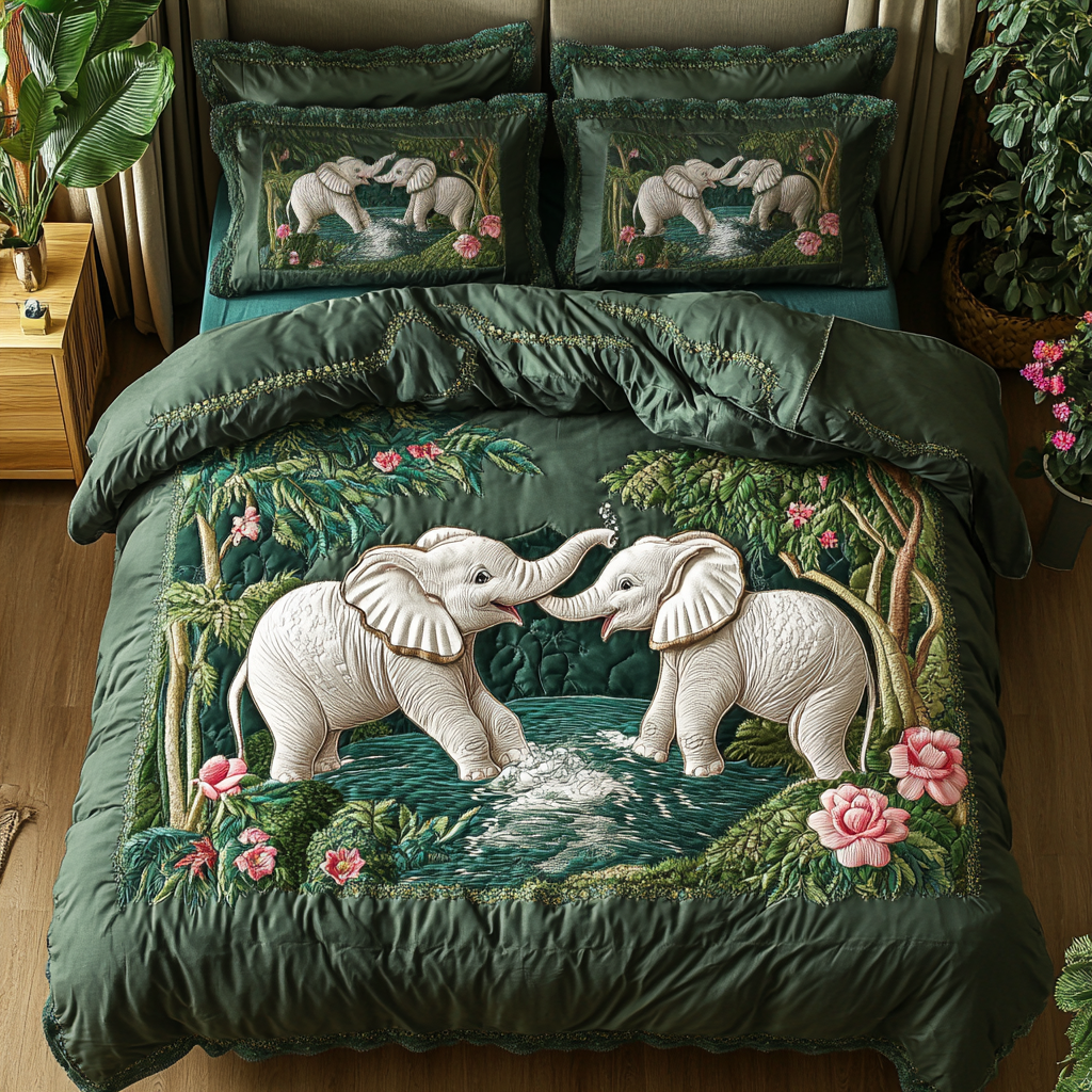 Elephant Parade Quilted Bedding Set Best Comforter Sets Xmas Gift For Elephant Lovers
