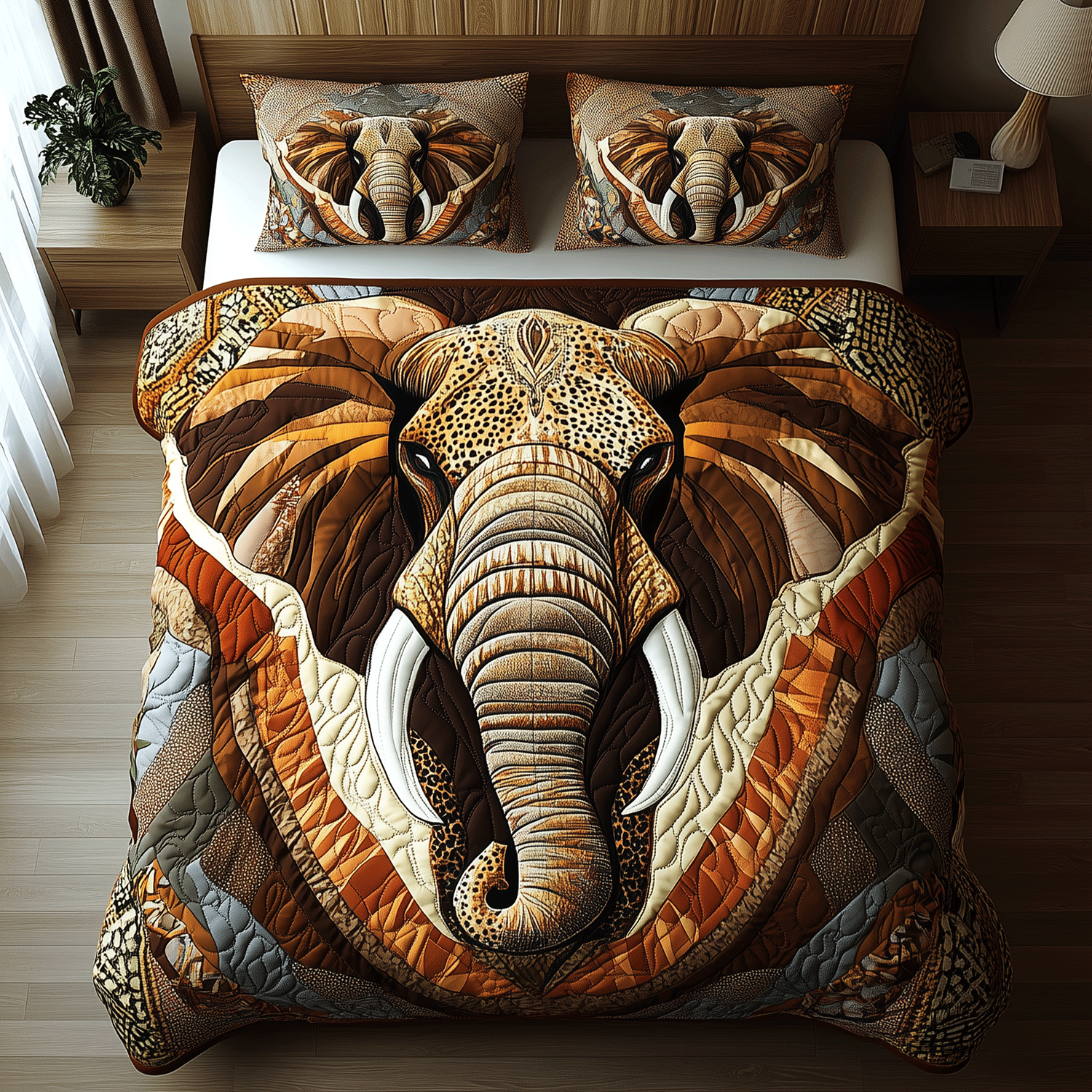 Elephant Parade Quilted Bedding Set Cozy Comforter Set for Winter Warmth
