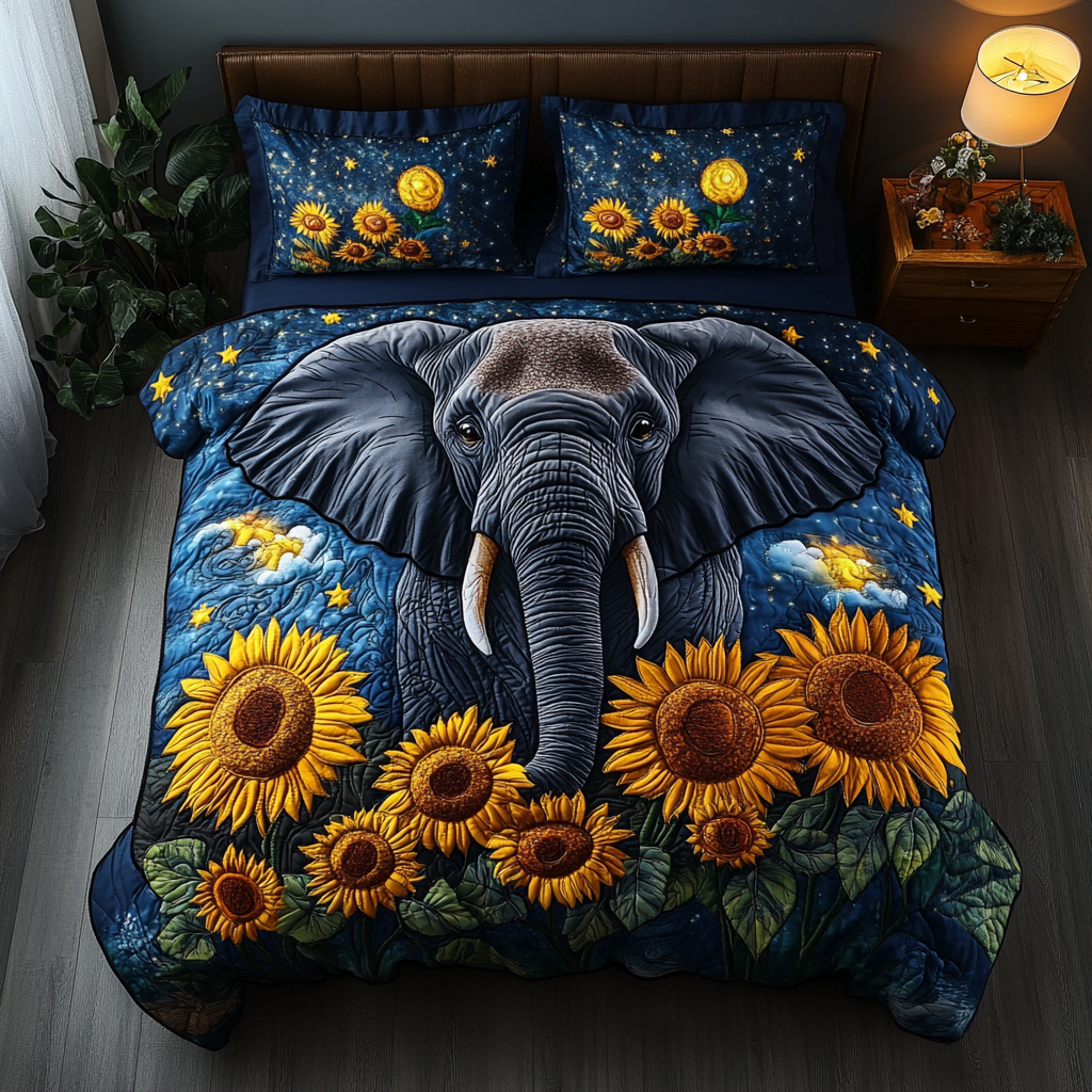 Elephant Paradise Quilted Bedding Set Christmas Bedding Duvet Cover Birthday Gifts For Elephant Lovers