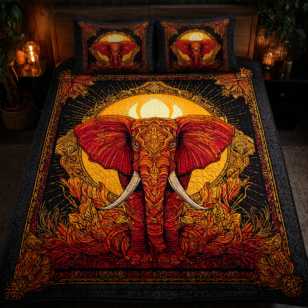 Elephant Pattern Quilted Bedding Set Bed Decor Best Elephant Gifts Women