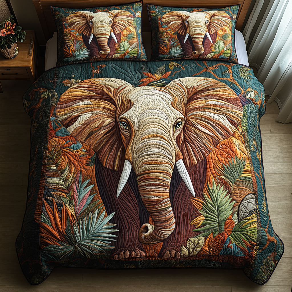 Elephant Power Quilted Bedding Set Christmas Duvet Cover Gifts For Elephant Lovers