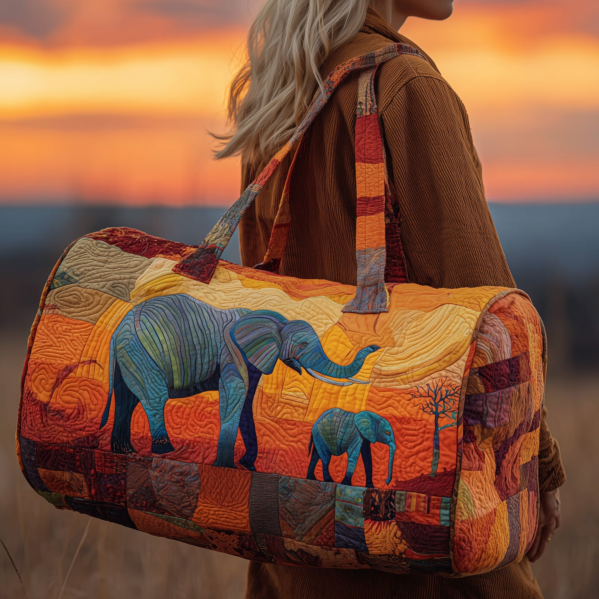 Elephant Quilted Duffle Bag Easy To Clean Surface
