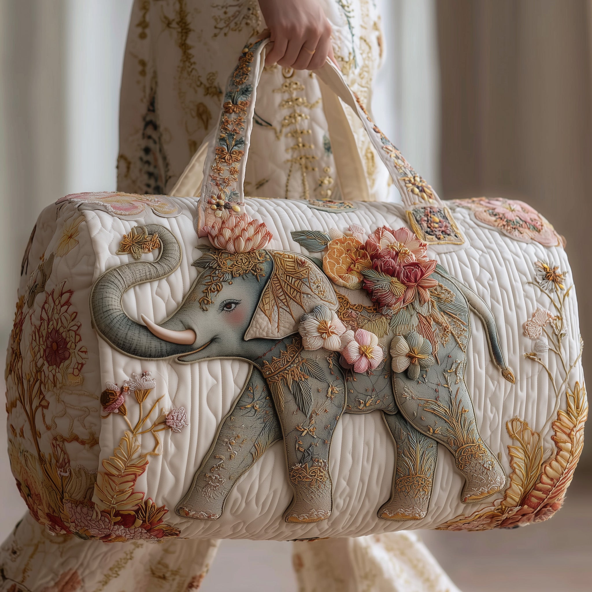 Elephant Quilted Duffle Bag Travel Friendly Design