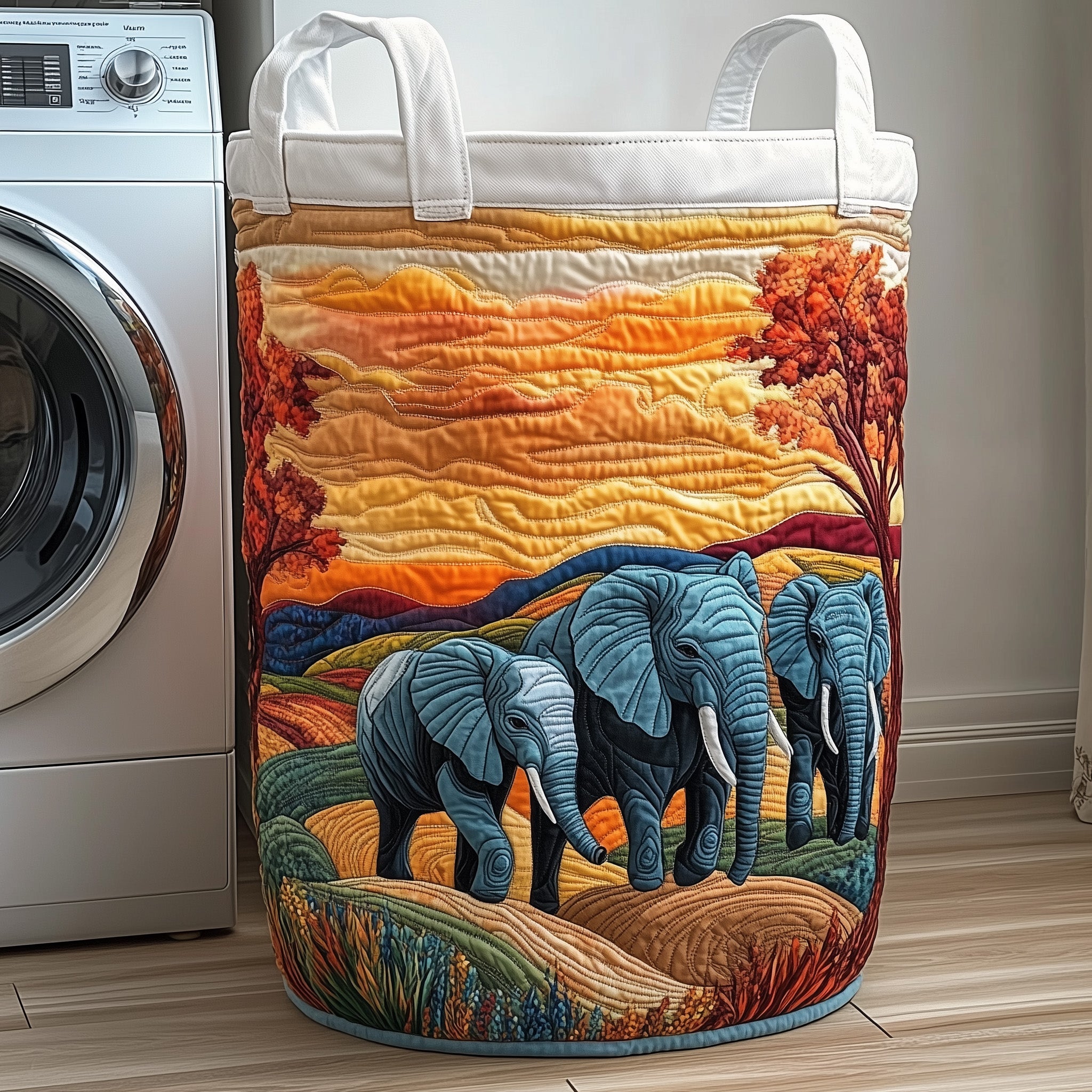 Elephant Quilted Laundry Basket Stylish Fabric Clothes Hamper Gift For Autumn Lovers