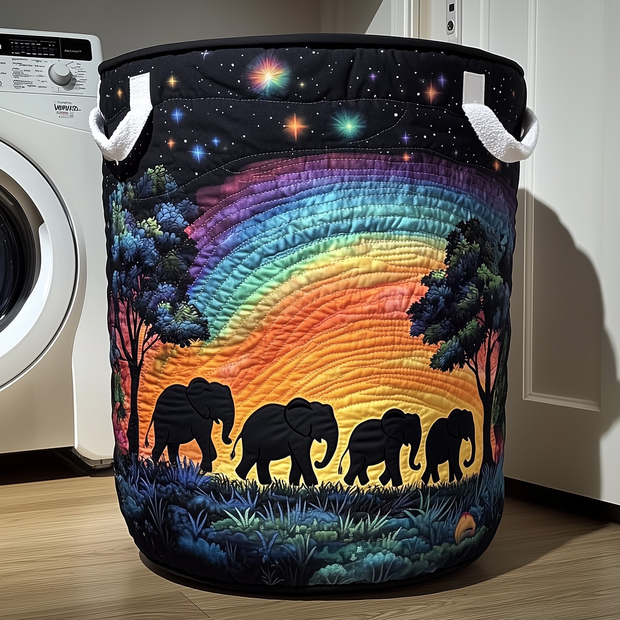Elephant Quilted Laundry Basket Stylish Fabric Clothes Hamper Gift For Elephant Lovers
