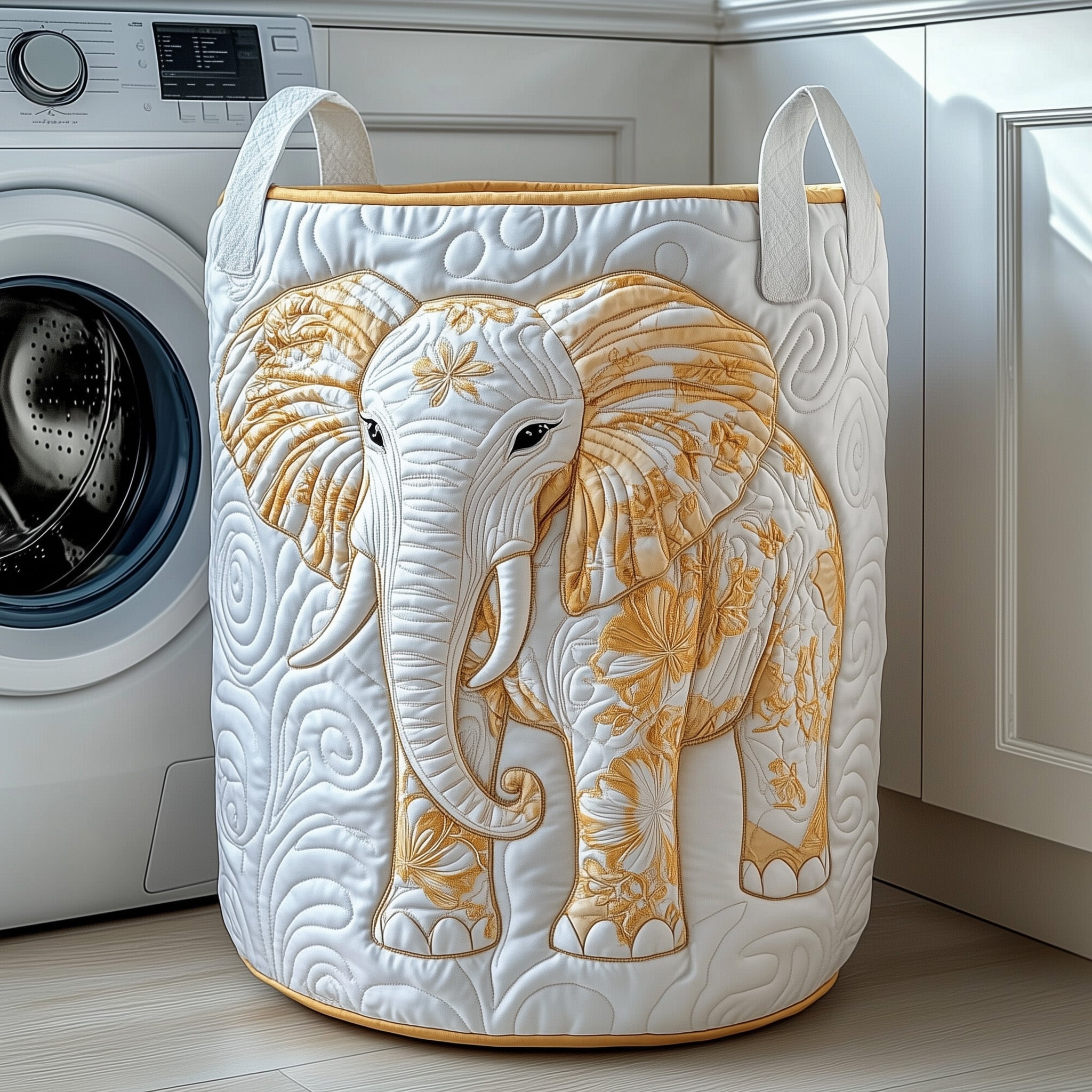 Elephant Quilted Laundry Basket Stylish Fabric Clothes Hamper Present For Dad