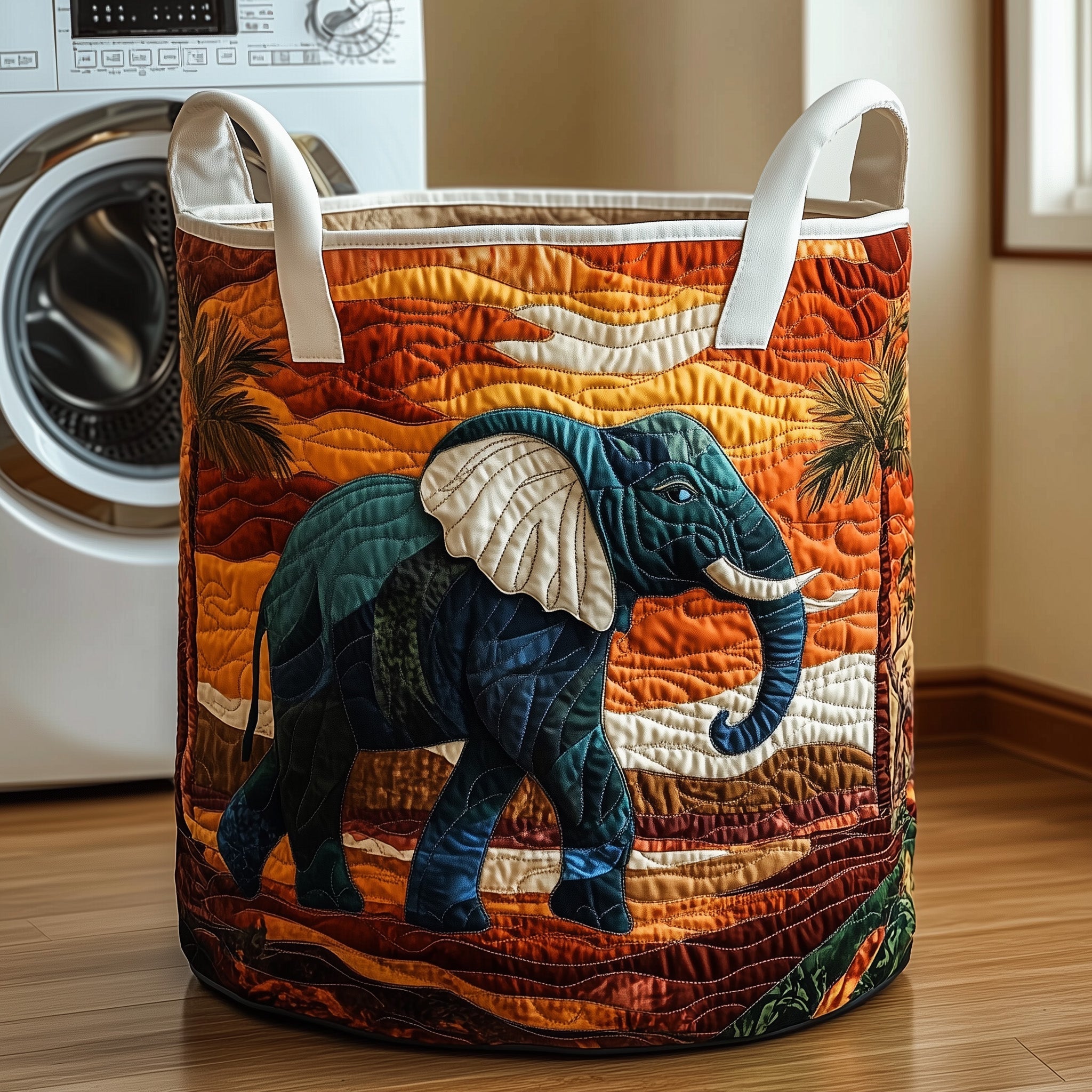 Elephant Quilted Laundry Basket Stylish Fabric Clothes Hamper Present For Friends
