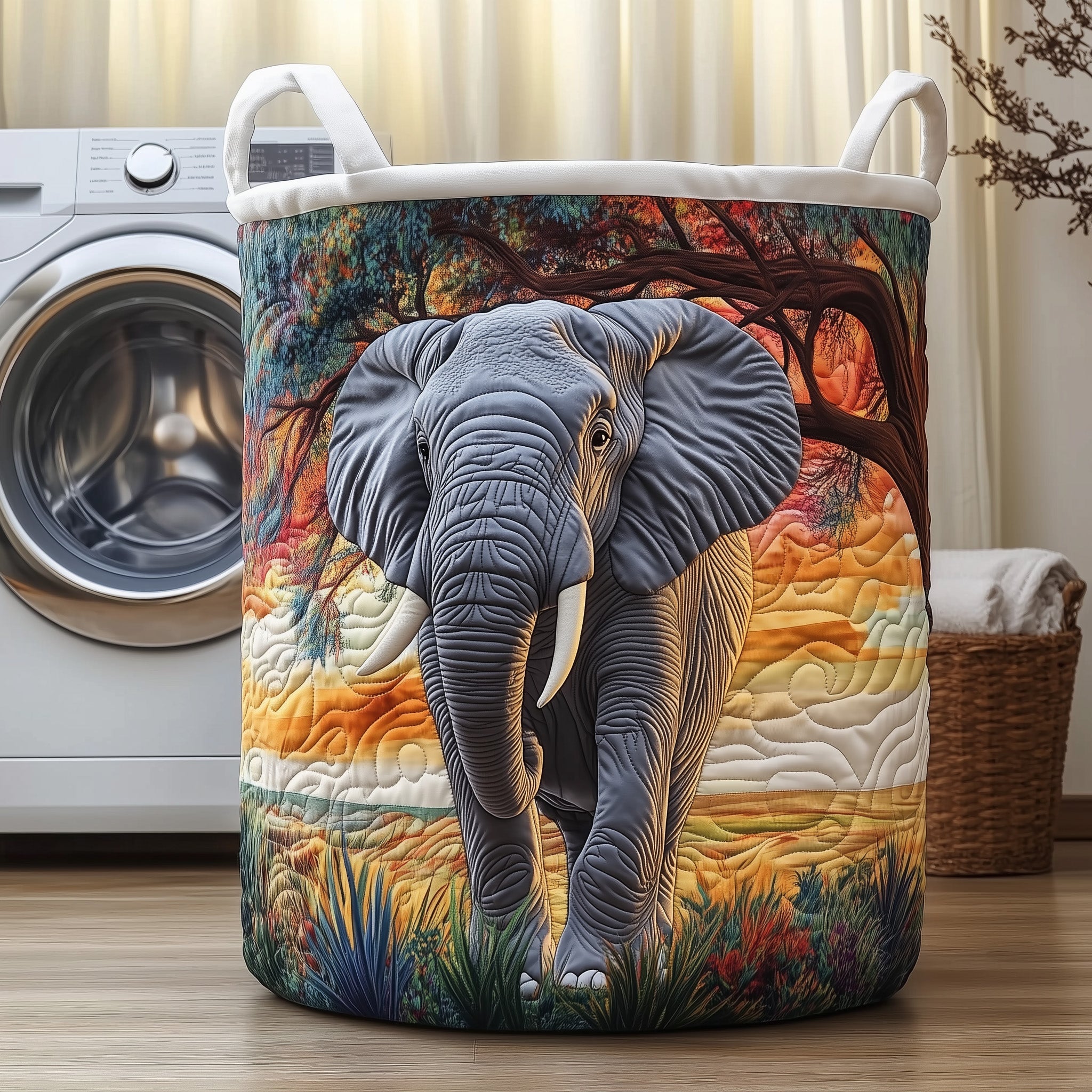 Elephant Quilted Laundry Basket Stylish Fabric Clothes Hamper Present For Him