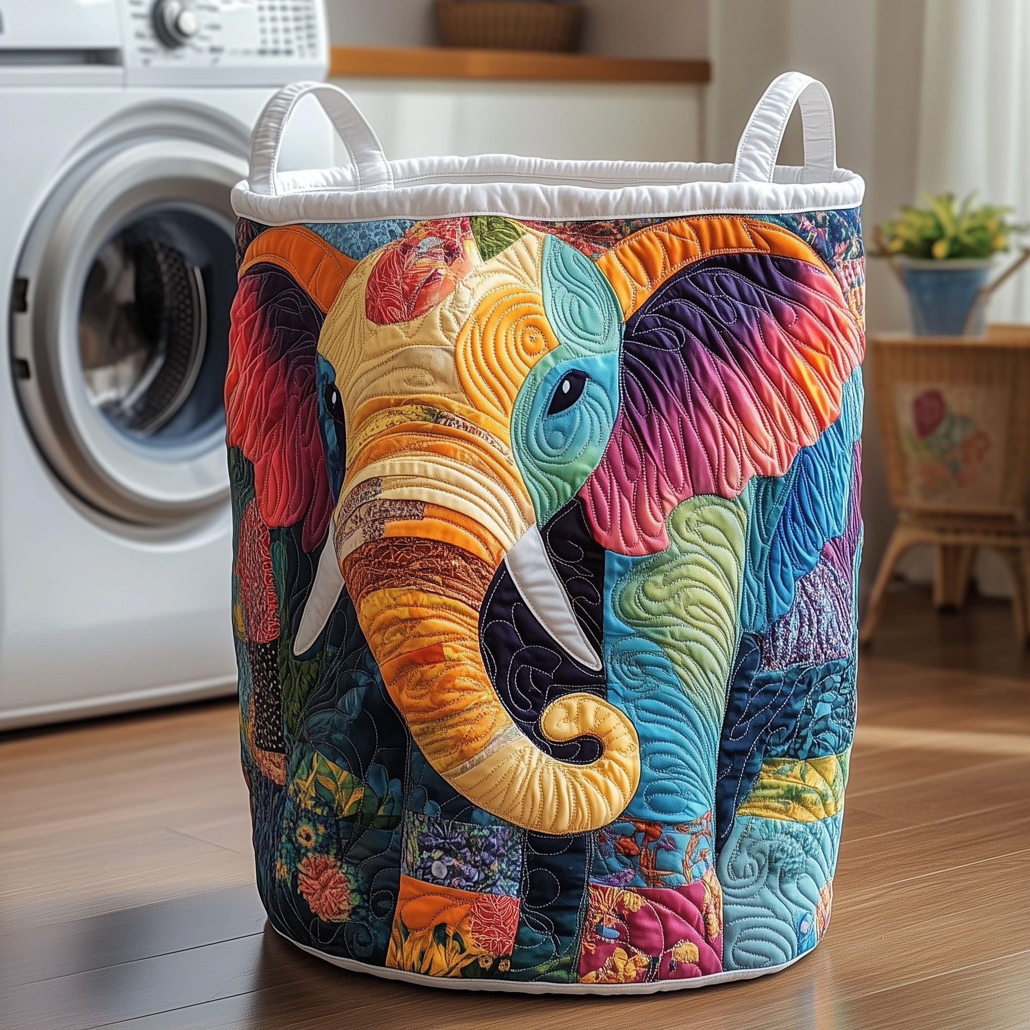 Elephant Quilted Laundry Basket Stylish Fabric Clothes Hamper Present For Mom