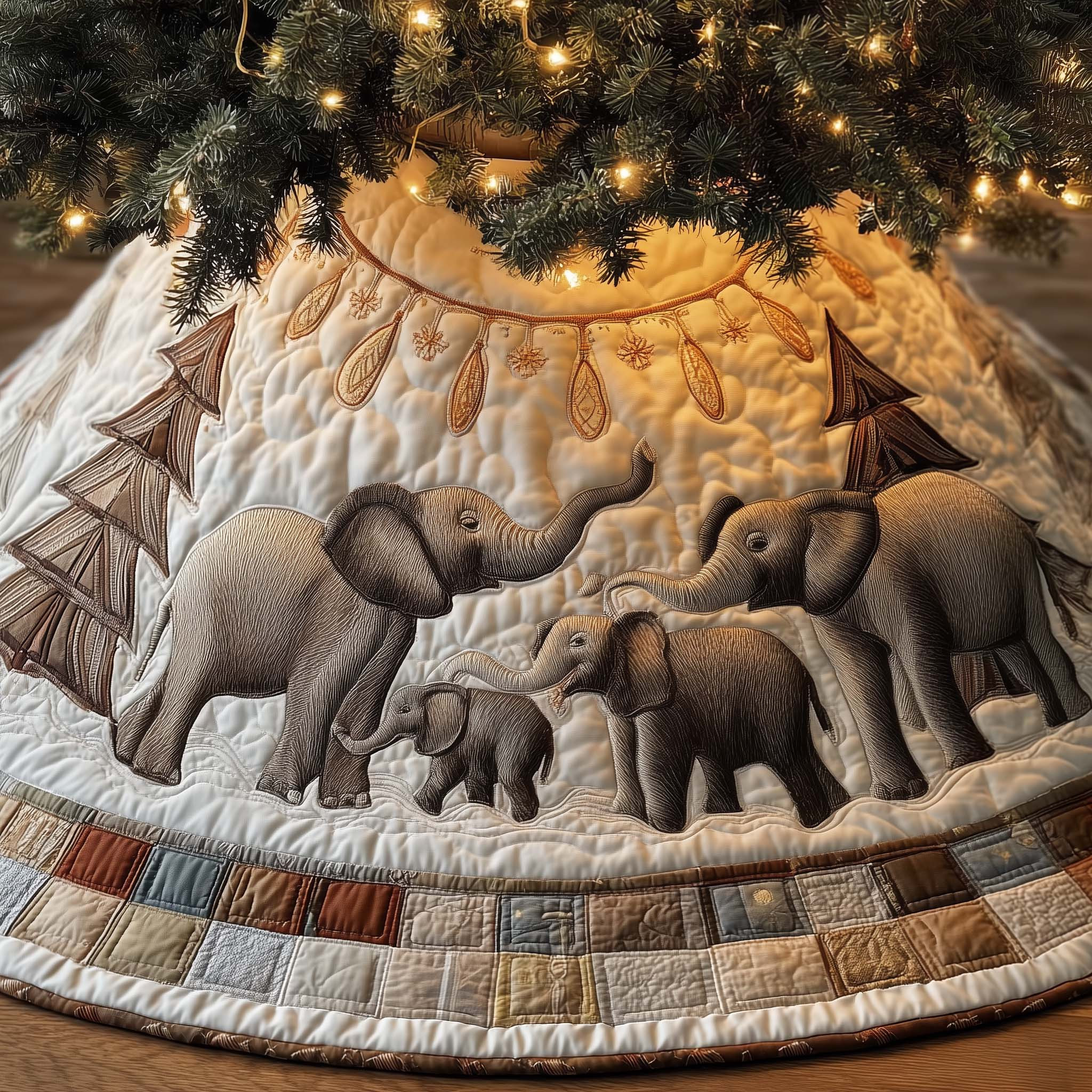 Elephant Quilted Tree Skirt Christmas Room Decor Elephant Gifts For Family