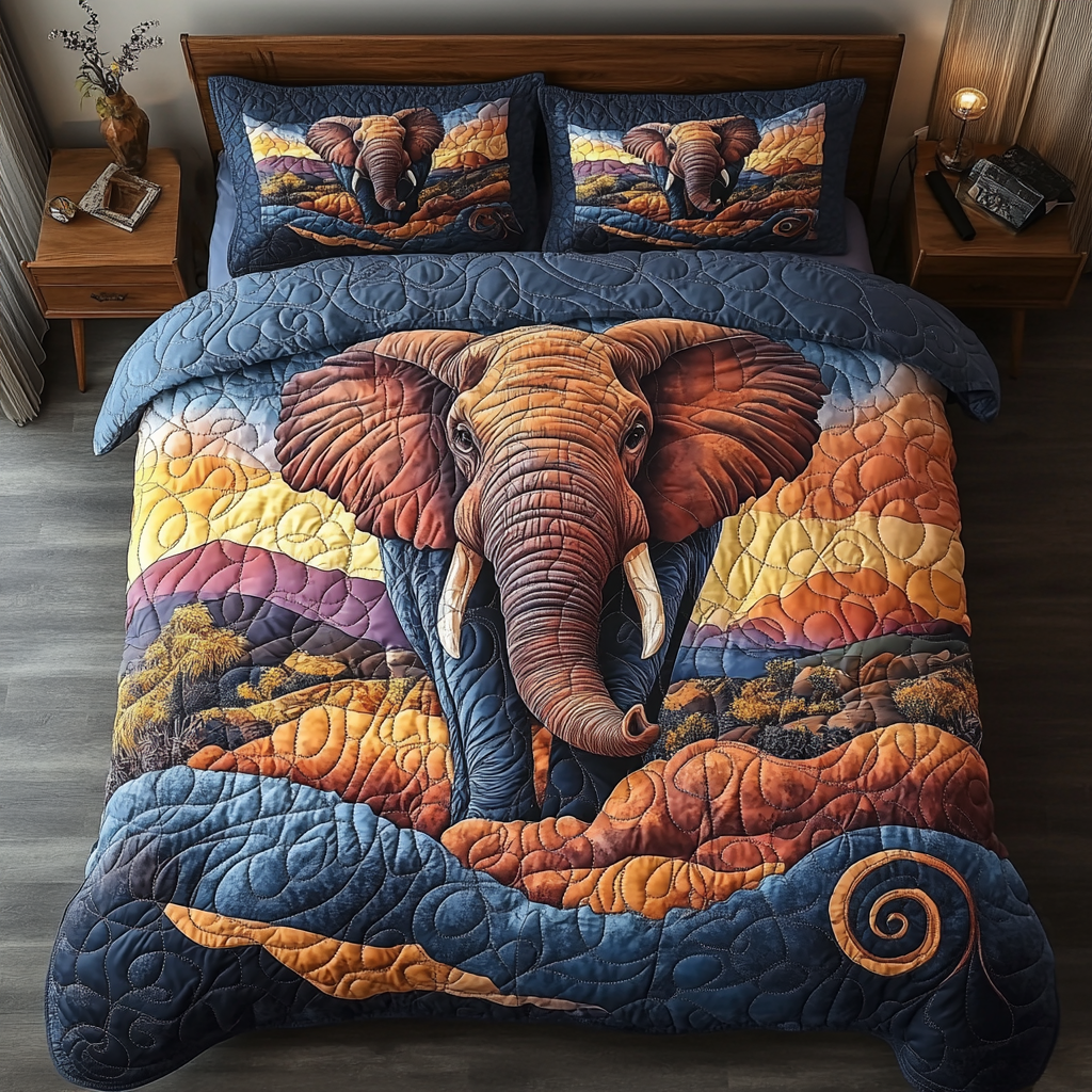 Elephant Reverie Quilted Bedding Set Christmas Duvet Cover Elephant Lover Gift