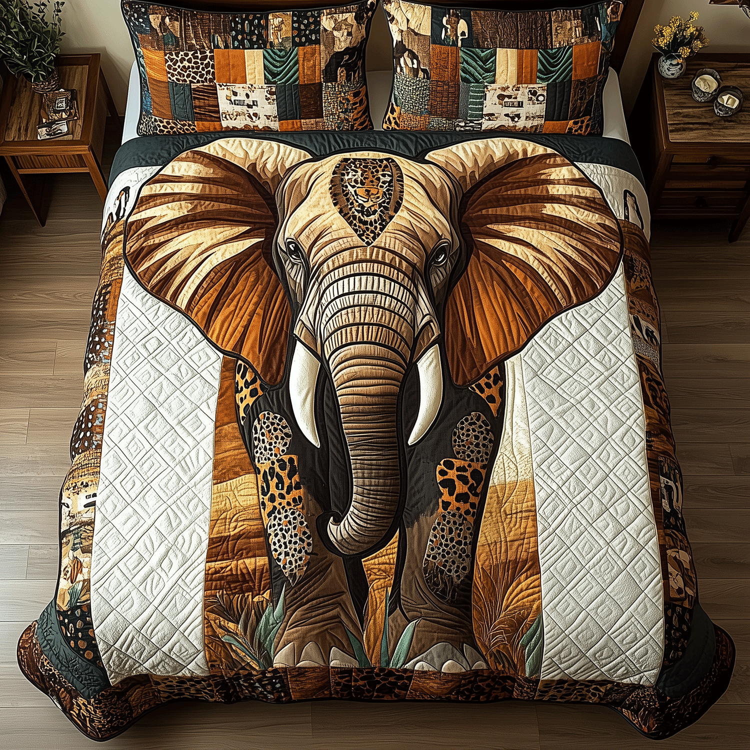 Elephant Serenade Quilted Bedding Set Stylish Bedding Merch Gift for Home Lovers
