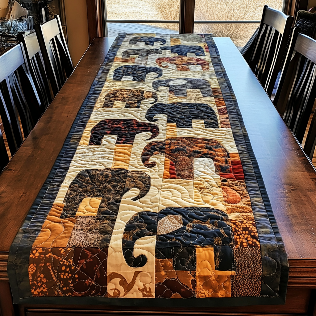 Elephant Serenade Quilted Table Runner Kitchen Table Decor Ideas Elephant Gifts For Him Her