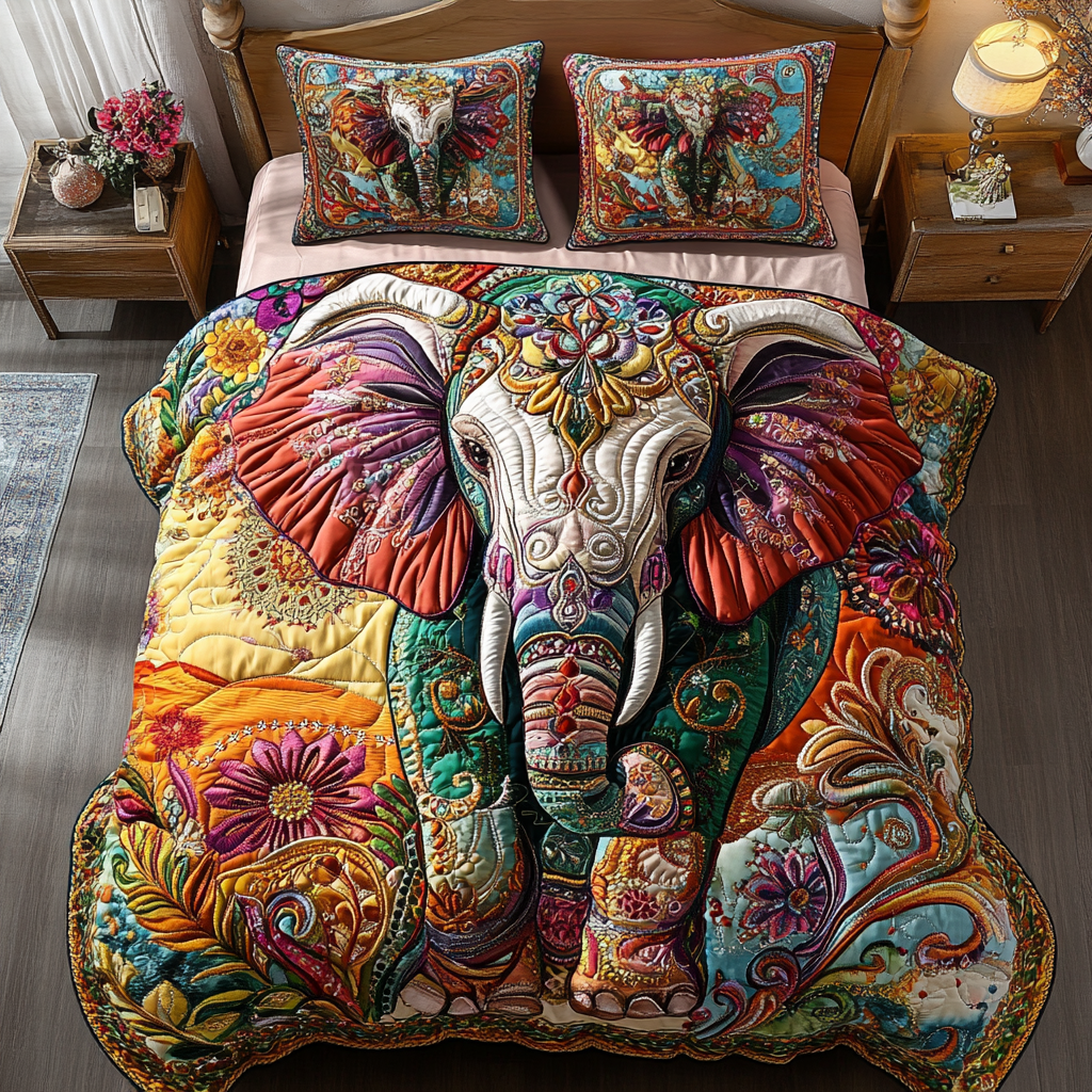 Elephant Spirit Quilted Bedding Set Bedroom Decorations Funny White Elephant Gifts