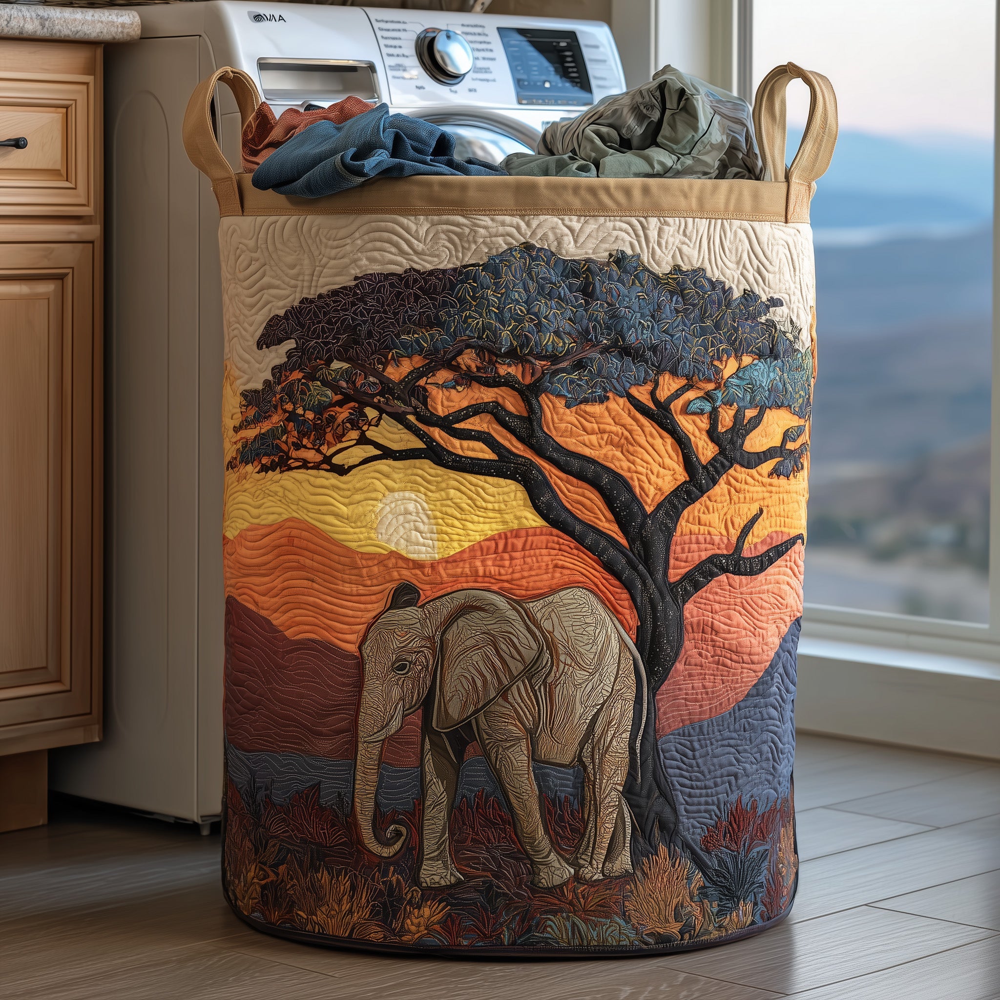 Elephant Spirit Quilted Laundry Basket Stylish Fabric Clothes Hamper Gift For Dad