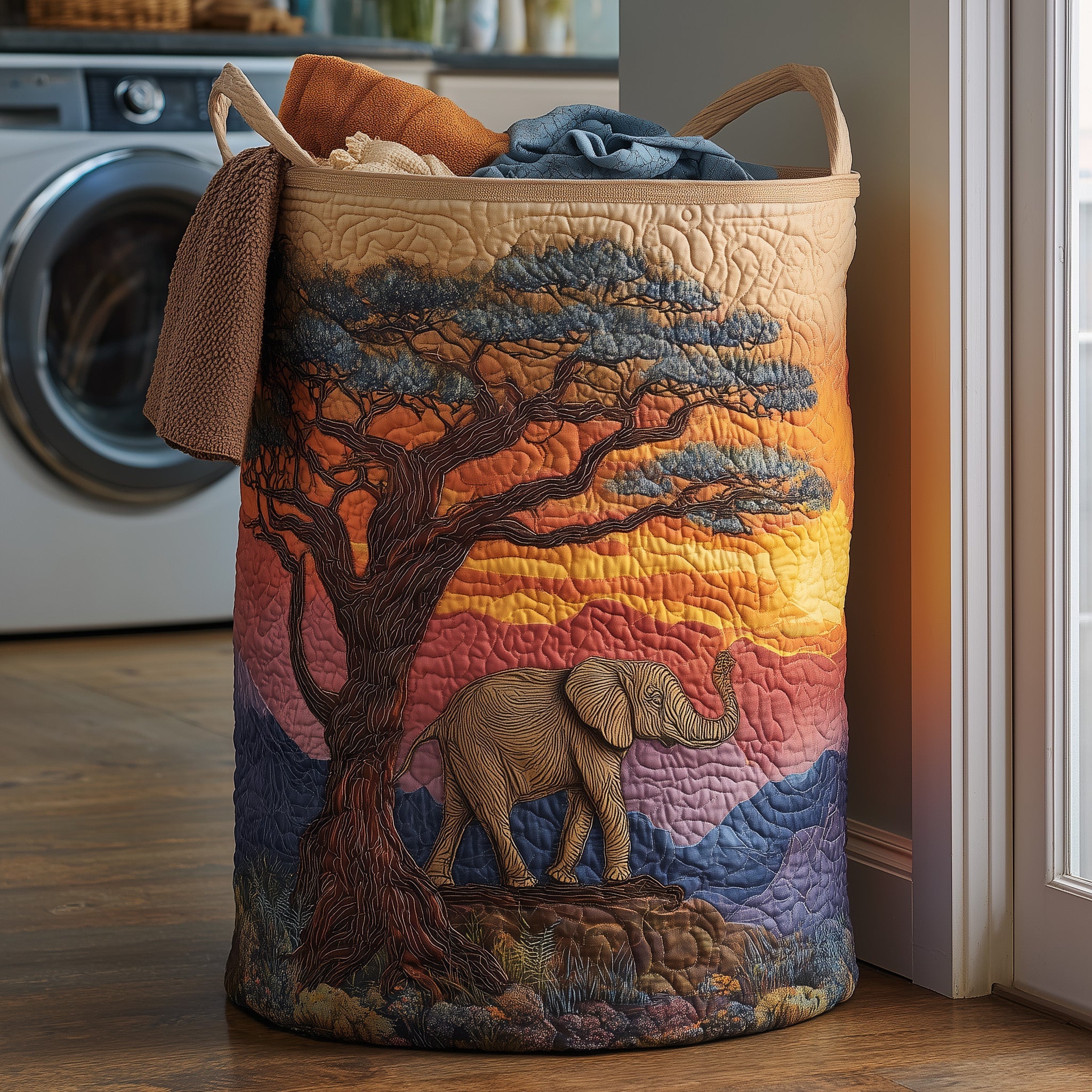 Elephant Spirit Quilted Laundry Basket Stylish Fabric Clothes Hamper Gift For Father