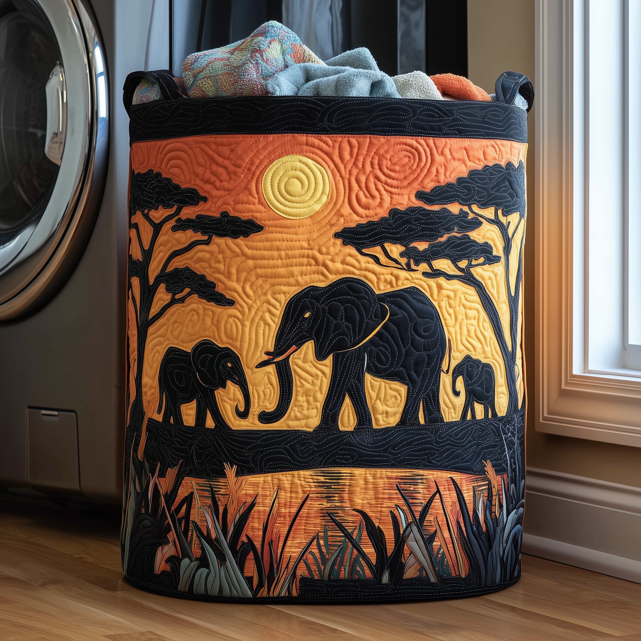 Elephant Spirit Quilted Laundry Basket Stylish Fabric Clothes Hamper Gift For Her