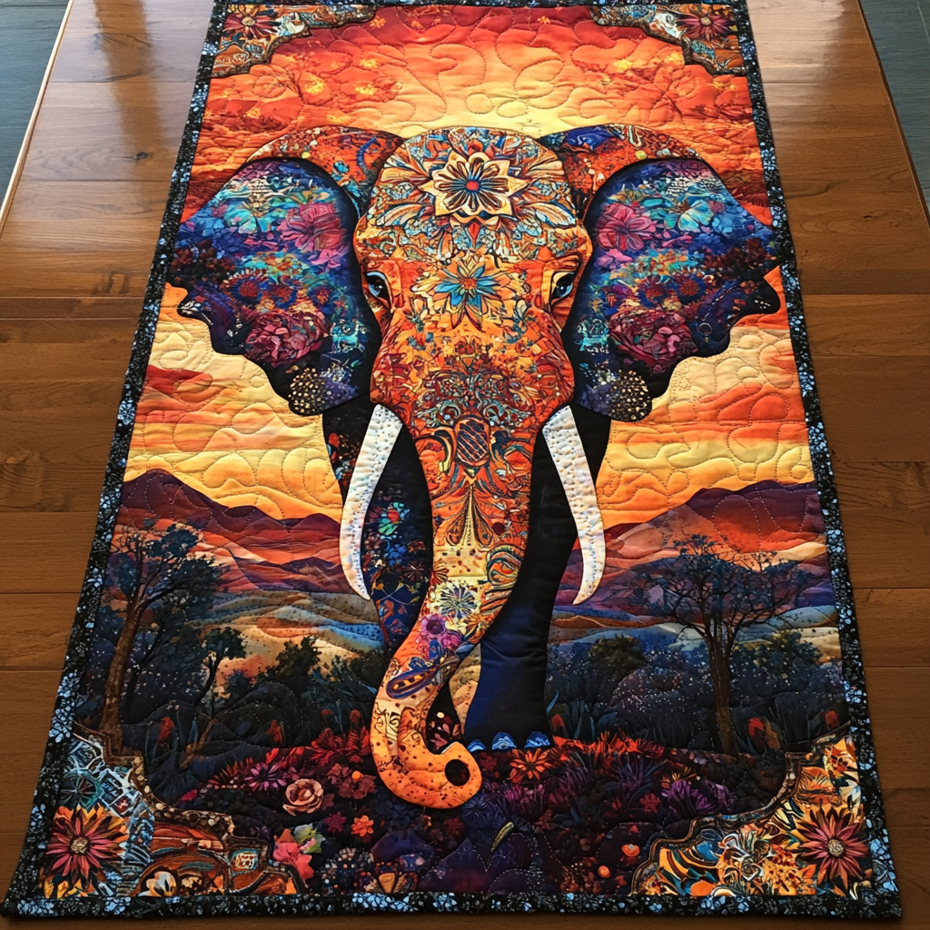 Elephant Spirit Quilted Table Runner Kitchen Decor Christmas Presents For Elephant Lovers