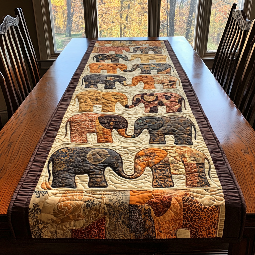 Elephant Trail Quilted Table Runner Dining Table Ideas Presents For Elephant Lovers
