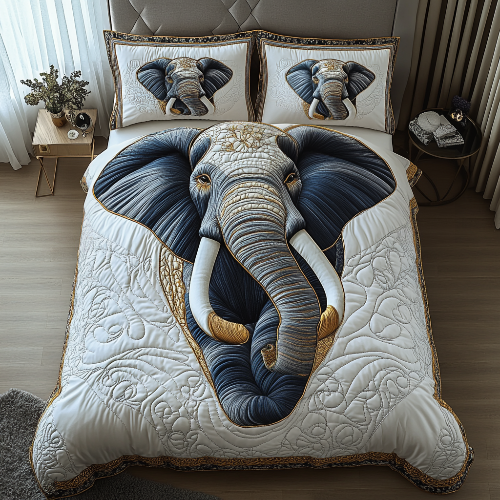 Elephant Tranquility Quilted Bedding Set Bedspread Set Christmas Presents For Elephant Lovers