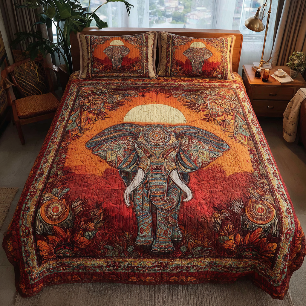 Elephant View Quilted Bedding Set Christmas Duvet Cover Best Unique Gifts For Elephant Lovers