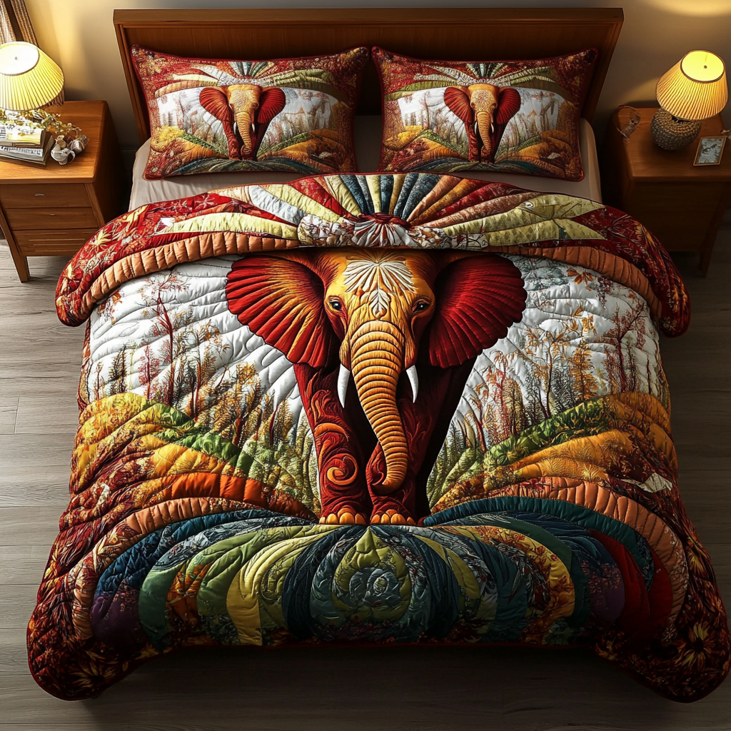 Elephant Whisper Quilted Bedding Set Trendy Bedding Merch for Modern Homes