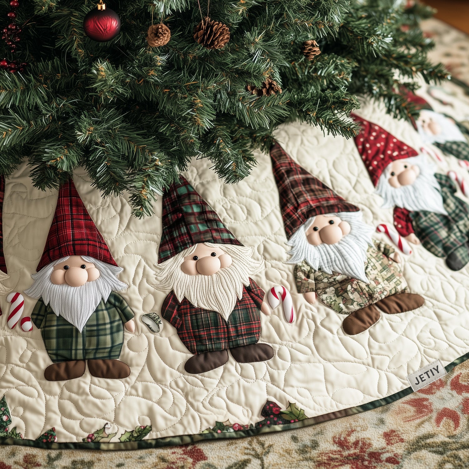 Elf Enclave Quilted Christmas Tree Skirt Holiday Decor Gnome Gifts For Christmas