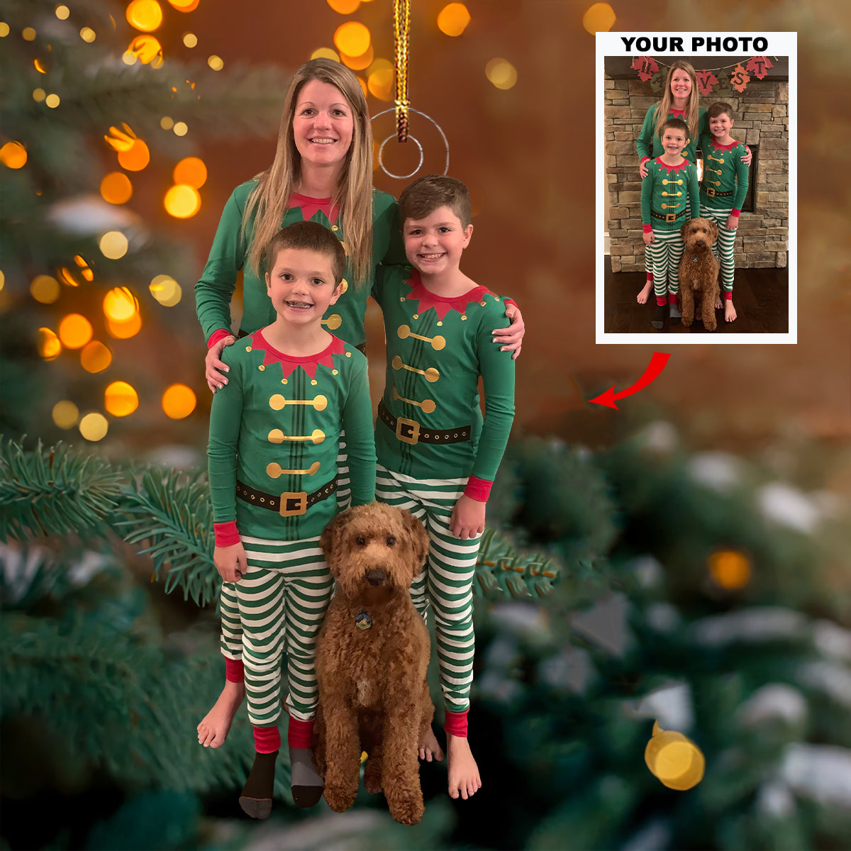 Elf Family Joy Personalized Photo Mica Ornament Gift For Family Family Members