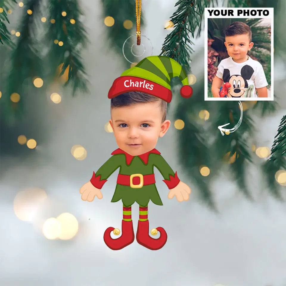 Elf Kids Christmas Photo Personalized Custom Photo Mica Ornament Christmas Gift For Ba
