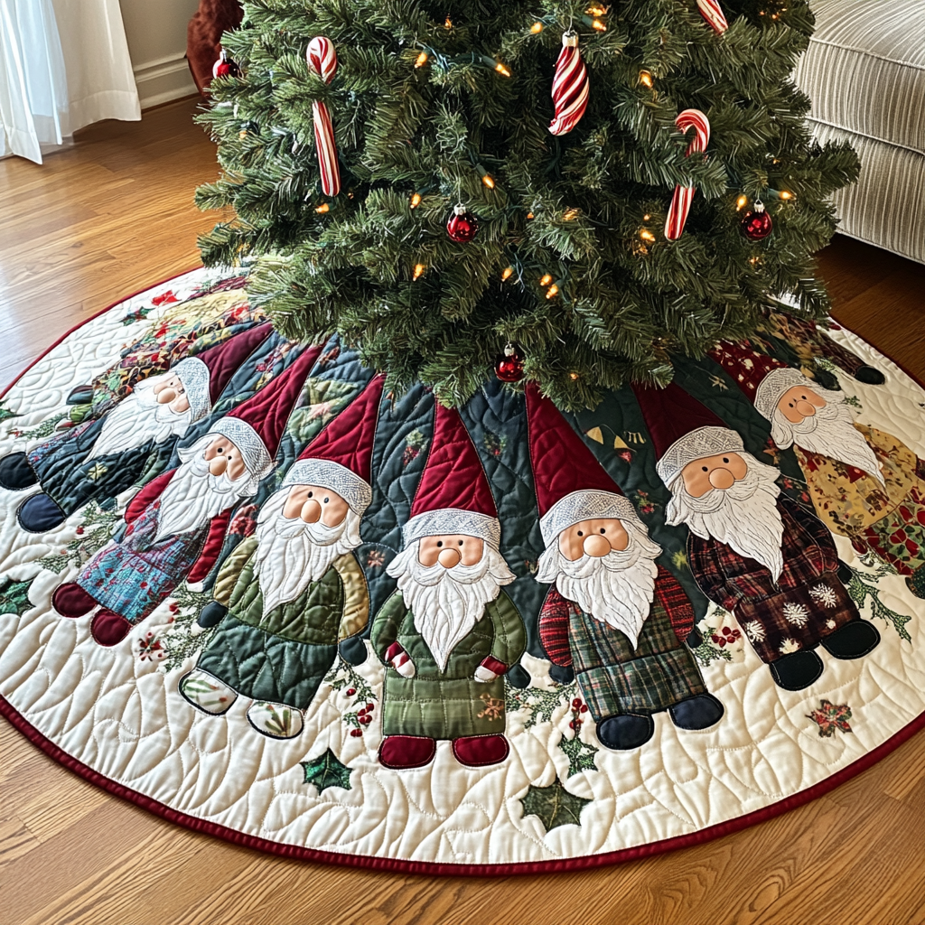 Elf Magic Christmas Quilted Tree Skirt Xmas Surround Tree Base Cover Indoor Home Holiday Decorations